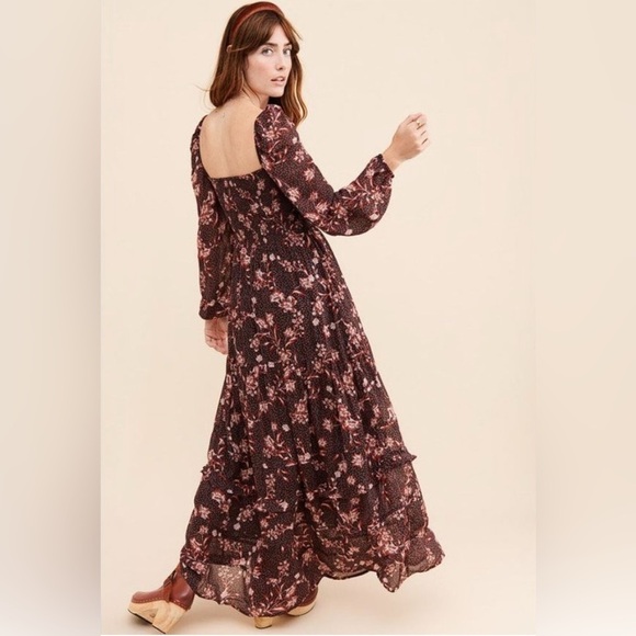 Anthropologie Dolan Left Coast Stratton Dress Maxi Long Smocked Floral Carbon - Picture 2 of 12